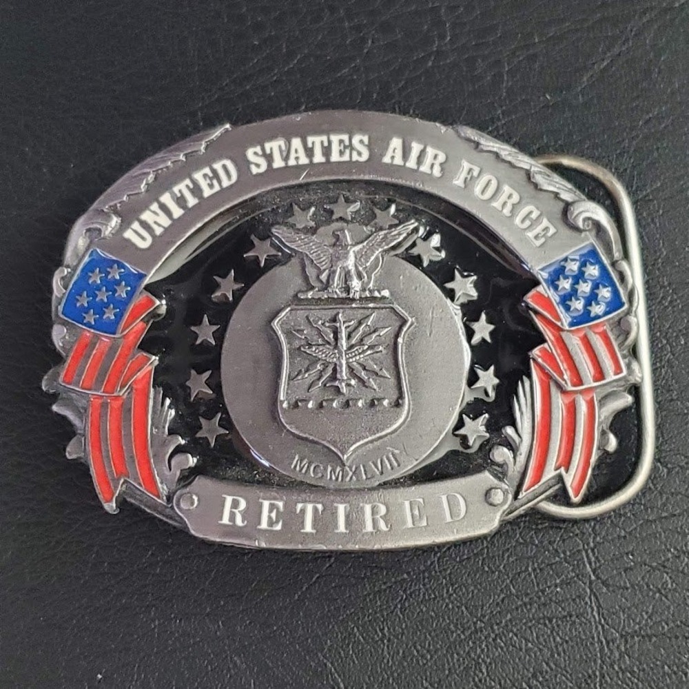 Siskiyou Buckle Co US Air Force Retired Belt Buckle USA Made Enamel Pewter